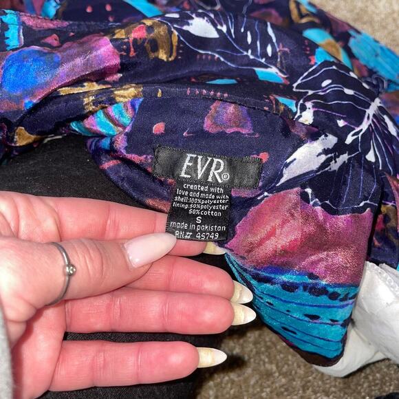 EVR Vintage 80's Jacket Womans Purple Floral Full Zip Windbreaker abstract SZ S - Picture 9 of 10